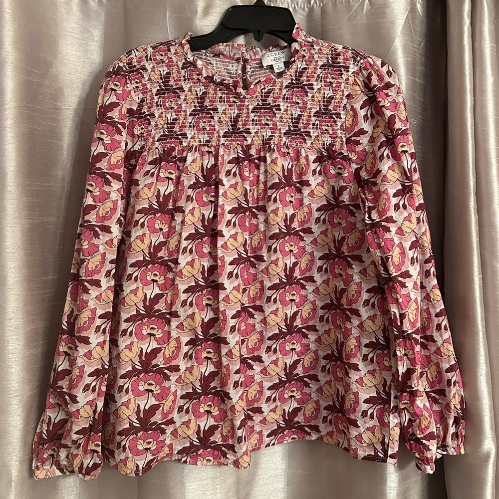 J.Crew Smocked Button-Back Top in Liberty Butterfield Poppy Organic Cotton